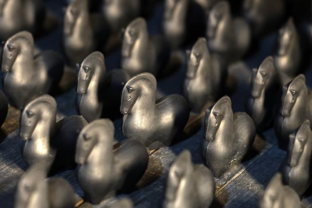 (260212) -- HUANGSHAN, Feb. 12, 2026 (Xinhua) -- This photo shows Hui ink sticks inspired by the Chinese zodiac Year of the Horse at an ink workshop in Shexian County, east China's Anhui Province, Jan. 5, 2026.
  Delicate Hui ink sticks inspired by the Chinese zodiac Year of the Horse delight the eyes, making the millennium-old ink-making craftsmanship shine again.
  Hui ink sticks are mainly crafted in east China's Anhui Province, hence earning the moniker "Hui" ink, as the region was originally under the jurisdiction of Huizhou in ancient China. (Xinhua/Zhou Mu)