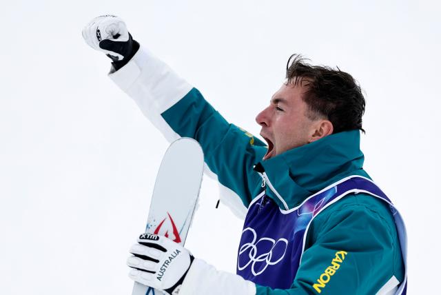 (260212) -- LIVIGNO, Feb. 12, 2026 (Xinhua) -- Cooper Woods of Australia reacts after the freestyle skiing men's moguls final at the Milan-Cortina 2026 Olympic Winter Games in Livigno, Italy, Feb. 12, 2026. (Xinhua/Wang Peng)