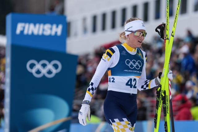 (260212) -- TESERO, Feb. 12, 2026 (Xinhua) -- Frida Karlsson of Sweden is seen after the Cross-Country Skiing Women's 10km Interval Start Free at the Milano Cortina 2026 Olympic Winter Games in Tesero, Italy, Feb. 12, 2026. (Xinhua/Peng Ziyang)