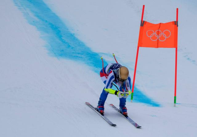 (260212) -- CORTINA D'AMPEZZO, Feb. 12, 2026 (Xinhua) -- Romane Miradoli of France competes during the alpine skiing women's Super-G at the 2026 Milan-Cortina Winter Olympics in Cortina, Italy, Feb. 12, 2026. (Xinhua/Fei Maohua)