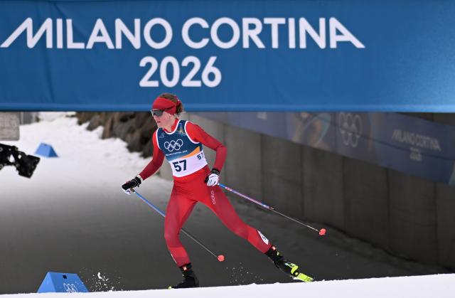 (260212) -- TESERO, Feb. 12, 2026 (Xinhua) -- Lea Fischer of Switzerland competes during the cross-country skiing women's 10km interval start free match at the Milan-Cortina 2026 Olympic Winter Games in Tesero, Italy, Feb. 12, 2026. (Xinhua/He Canling)
