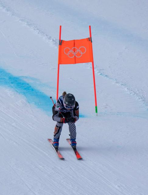 (260212) -- CORTINA D'AMPEZZO, Feb. 12, 2026 (Xinhua) -- Sarah Schleper of Mexico competes during the alpine skiing women's Super-G at the 2026 Milan-Cortina Winter Olympics in Cortina, Italy, Feb. 12, 2026. (Xinhua/Fei Maohua)
