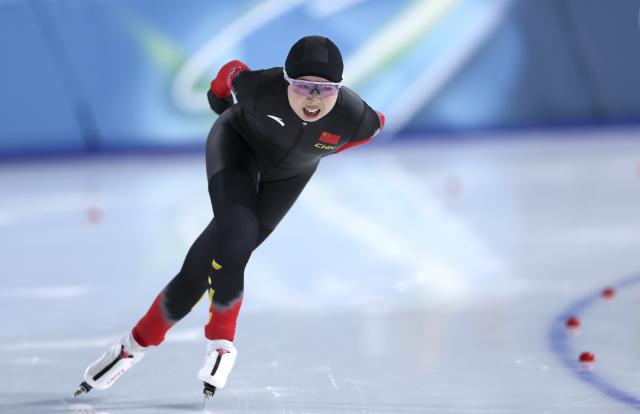 (260212) -- MILAN, Feb. 12, 2026 (Xinhua) -- Tai Zhien of China competes during the speed skating women's 5000m final at the Milan-Cortina 2026 Olympic Winter Games in Milan, Italy, Feb. 12, 2026. (Xinhua/Du Xiaoyi)