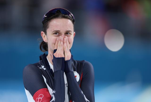 (260213) -- MILAN, Feb. 13, 2026 (Xinhua) -- Martina Sablikova of the Czech Republic reacts after her competition during the speed skating women's 5000m final at the Milan-Cortina 2026 Olympic Winter Games in Milan, Italy, Feb. 12, 2026. (Xinhua/Du Xiaoyi)