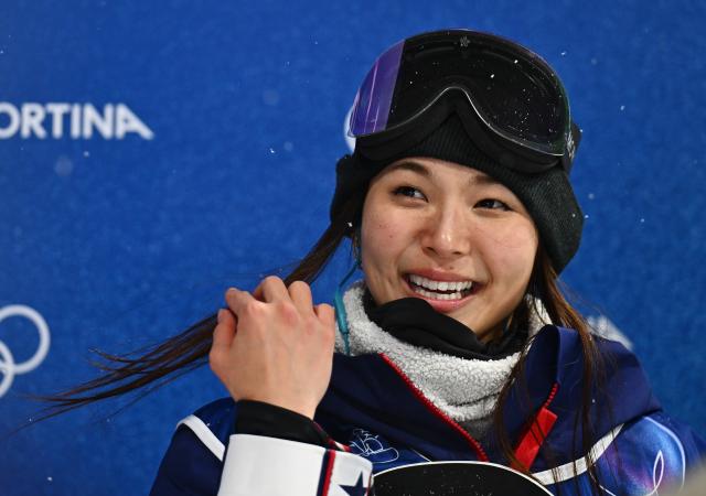 (260213) -- LIVIGNO, Feb. 13, 2026 (Xinhua) -- Chloe Kim of the United States reacts after the women's snowboard halfpipe final at the Milan-Cortina 2026 Olympic Winter Games in Livigno, Italy, Feb. 12, 2026. (Xinhua/Zhang Hongxiang)