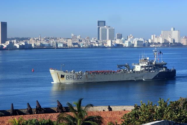 (260213) -- HAVANA, Feb. 13, 2026 (Xinhua) -- A ship carrying humanitarian aid supplies from Mexico is seen at the port of Havana, Cuba, Feb. 12, 2026. (Photo by Joaquín Hernández/Xinhua)