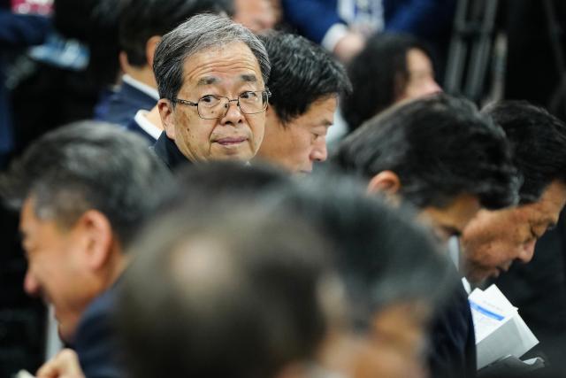 (260213) -- TOKYO, Feb. 13, 2026 (Xinhua) -- Tetsuo Saito, former co-leader of the Centrist Reform Alliance (CRA), attends the CRA leadership election in Tokyo, Japan, Feb. 13, 2026.
  Junya Ogawa was elected new leader of Japan's main opposition force, the CRA, on Friday. (Xinhua/Jia Haocheng)