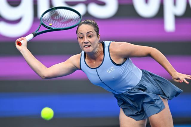 (260213) -- DOHA, Feb. 13, 2026 (Xinhua) -- Elisabetta Cocciaretto hits a return during the women's singles quarterfinal match between Jelena Ostapenko of Latvia and Elisabetta Cocciaretto of Italy at the WTA Qatar Open 2026 tennis tournament in Doha, Qatar, on Feb. 12, 2026. (Photo by Nikku/Xinhua)