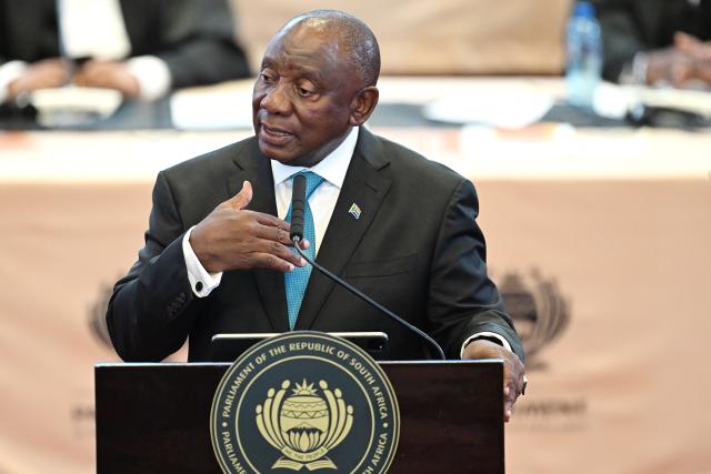 (260213) -- CAPE TOWN, Feb. 13, 2026 (Xinhua) -- South African President Cyril Ramaphosa delivers the State of the Nation Address at the Cape Town City Hall in Cape Town, South Africa, on Feb. 12, 2026.
  South African President Cyril Ramaphosa announced on Thursday the decision to deploy the army to help tackle organized crime, describing it as the most immediate threat faced by the country. (Photo by Xabiso Mkhabela/Xinhua)