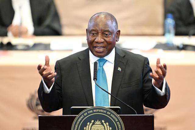 (260213) -- CAPE TOWN, Feb. 13, 2026 (Xinhua) -- South African President Cyril Ramaphosa delivers the State of the Nation Address at the Cape Town City Hall in Cape Town, South Africa, on Feb. 12, 2026.
  South African President Cyril Ramaphosa announced on Thursday the decision to deploy the army to help tackle organized crime, describing it as the most immediate threat faced by the country. (Photo by Xabiso Mkhabela/Xinhua)