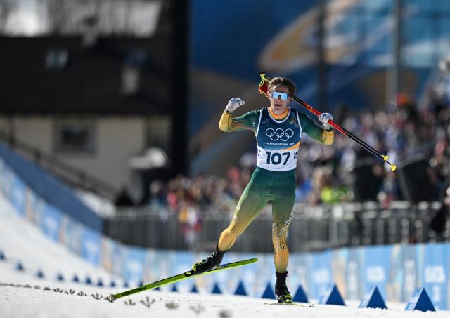 (260213) -- TESERO, Feb. 13, 2026 (Xinhua) -- Matthew Smith of South Africa competes during the Cross-Country Skiing Men's 10km Interval Start Free at the Milano Cortina 2026 Olympic Winter Games in Tesero, Italy, Feb. 13, 2026. (Xinhua/He Canling)