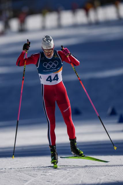 (260213) -- TESERO, Feb. 13, 2026 (Xinhua) -- Johannes Hoesflot Klaebo of Norway competes during the Cross-Country Skiing Men's 10km Interval Start Free at the Milano Cortina 2026 Olympic Winter Games in Tesero, Italy, Feb. 13, 2026. (Xinhua/Peng Ziyang)
