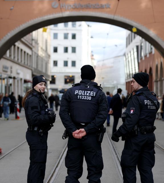 (260213) -- MUNICH, Feb. 13, 2026 (Xinhua) -- Police officers stand guard near the venue for the opening ceremony of the 62nd Munich Security Conference (MSC) in Munich, Germany, Feb. 13, 2026. The 62nd Munich Security Conference kicked off on Friday against the backdrop of deepening transatlantic tensions and an increasingly volatile geopolitical landscape. (Xinhua/Li Ying)