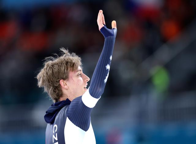 (260213) -- MILAN, Feb. 13, 2026 (Xinhua) -- Metodej Jilek of the Czech Republic celebrates after the speed skating men's 10000m event at the Milan-Cortina 2026 Olympic Winter Games in Milan, Italy, Feb. 13, 2026. (Xinhua/Du Xiaoyi)