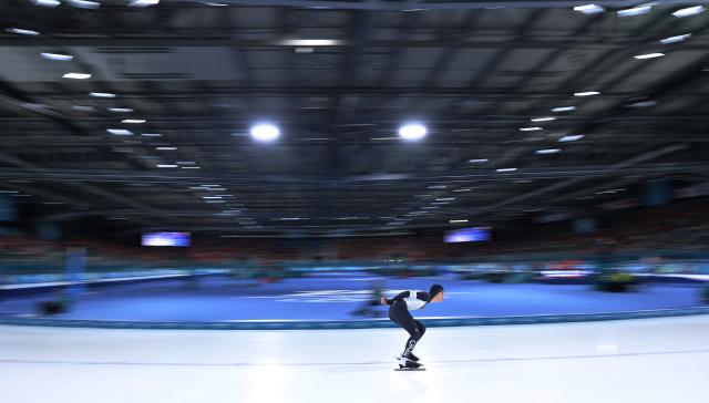 (260213) -- MILAN, Feb. 13, 2026 (Xinhua) -- Metodej Jilek of the Czech Republic competes during the speed skating men's 10000m event at the Milan-Cortina 2026 Olympic Winter Games in Milan, Italy, Feb. 13, 2026. (Xinhua/Du Xiaoyi)