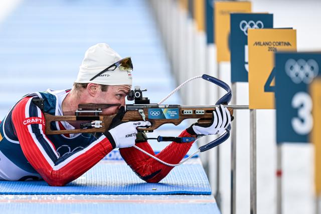 (260213) -- ANTERSELVA, Feb. 13, 2026 (Xinhua) -- Vetle Sjaastad Christiansen of Norway competes during the biathlon men's 10km sprint event at the Milan-Cortina 2026 Olympic Winter Games in Anterselva, Italy, Feb. 13, 2026. (Xinhua/Jiang Han)