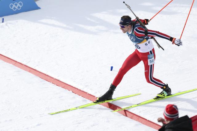 (260213) -- ANTERSELVA, Feb. 13, 2026 (Xinhua) -- Sturla Holm Laegreid of Norway passes the finish line during the biathlon men's 10km sprint event at the Milan-Cortina 2026 Olympic Winter Games in Anterselva, Italy, Feb. 13, 2026. (Xinhua/Zhang Tao)