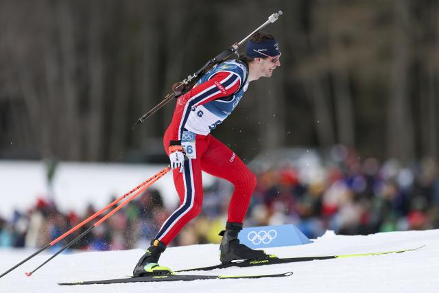 (260213) -- ANTERSELVA, Feb. 13, 2026 (Xinhua) -- Sturla Holm Laegreid of Norway competes during the biathlon men's 10km sprint event at the Milan-Cortina 2026 Olympic Winter Games in Anterselva, Italy, Feb. 13, 2026. (Xinhua/Zhang Tao)