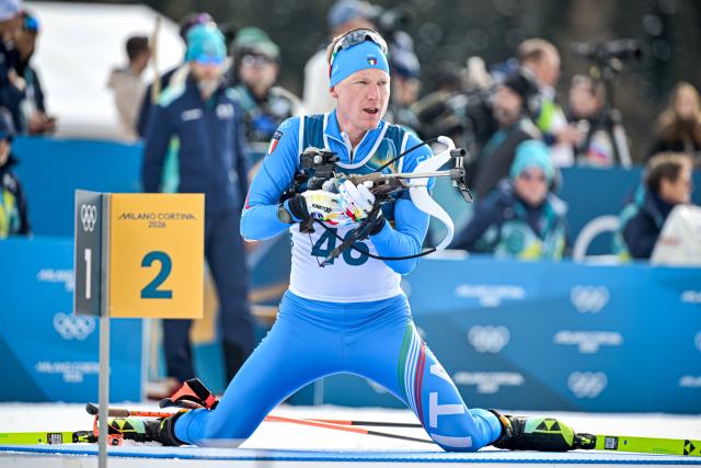 (260213) -- ANTERSELVA, Feb. 13, 2026 (Xinhua) -- Lukas Hofer of Italy competes during the biathlon men's 10km sprint event at the Milan-Cortina 2026 Olympic Winter Games in Anterselva, Italy, Feb. 13, 2026. (Xinhua/Jiang Han)