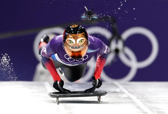 (260213) -- CORTINA D'AMPEZZO, Feb. 13, 2026 (Xinhua) -- Hong Sujung of South Korea competes during the skeleton women competition heat 1 at the Milan-Cortina 2026 Olympic Winter Games in Cortina, Italy, Feb. 13, 2026. (Xinhua/Ding Xu)