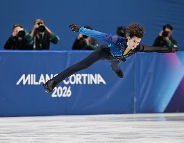 (260213) -- MILAN, Feb. 13, 2026 (Xinhua) -- Mikhail Shaidorov of Kazakhstan competes during the free skating of the men single skating match for figure skating event at the Milan-Cortina 2026 Olympic Winter Games in Milan, Italy, Feb. 13, 2026. (Xinhua/Cheng Min)