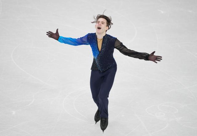 (260214) -- MILAN, Feb. 14, 2026 (Xinhua) -- Mikhail Shaidorov of Kazakhstan performs during the men's single skating free skating of figure skating event at the Milan-Cortina 2026 Olympic Winter Games in Milan, Italy, Feb. 13, 2026. (Xinhua/Xue Yuge)