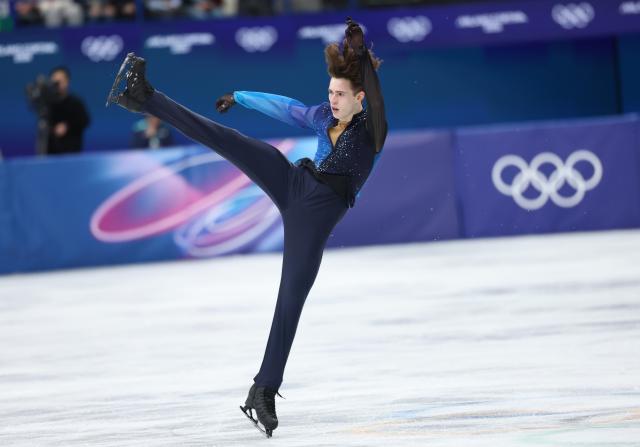 (260214) -- MILAN, Feb. 14, 2026 (Xinhua) -- Mikhail Shaidorov of Kazakhstan performs during the men's single skating free skating of figure skating event at the Milan-Cortina 2026 Olympic Winter Games in Milan, Italy, Feb. 13, 2026. (Xinhua/Li Ming)
