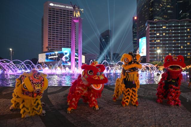 (260214) -- JAKARTA, Feb. 14, 2026 (Xinhua) -- A lion dance show is staged to celebrate the Chinese New Year in Jakarta, Indonesia, Feb. 13, 2026. (Xinhua/Agung Kuncahya B.)