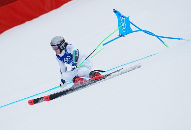 (260214) -- BORMIO, Feb. 14, 2026 (Xinhua) -- Lucas Pinheiro Braathen of Brazil competes during the alpine skiing men's Giant Slalom race at the Milan-Cortina 2026 Olympic Winter Games in Bormio, Italy, Feb. 14, 2026. (Xinhua/Yan Linyun)