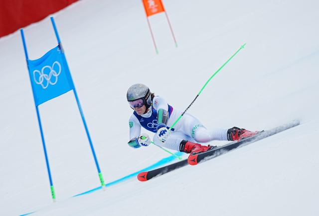 (260214) -- BORMIO, Feb. 14, 2026 (Xinhua) -- Lucas Pinheiro Braathen of Brazil competes during the alpine skiing men's Giant Slalom race at the Milan-Cortina 2026 Olympic Winter Games in Bormio, Italy, Feb. 14, 2026. (Xinhua/Yan Linyun)