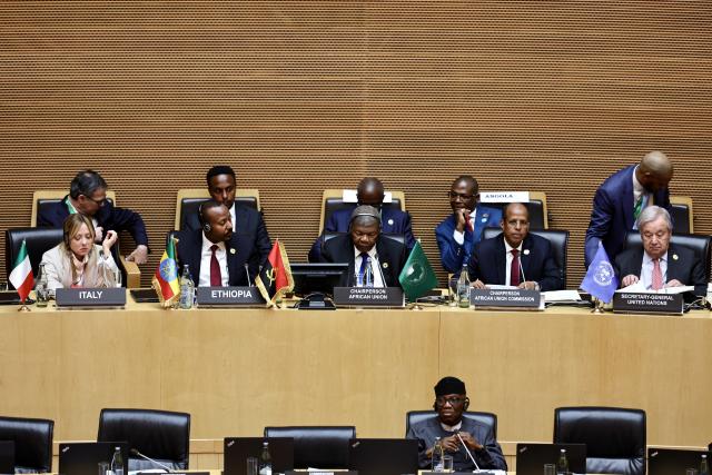 (260214) -- ADDIS ABABA, Feb. 14, 2026 (Xinhua) -- This photo taken on Feb. 14, 2026 shows delegates attending the 39th Ordinary Session of the Assembly of Heads of State and Government of the African Union (AU) in Addis Ababa, Ethiopia. The two-day summit, which brings together leaders from AU members, was launched under the AU's 2026 theme: "Assuring Sustainable Water Availability and Safe Sanitation Systems to Achieve the Goals of Agenda 2063." (Xinhua/Geng Xinning)