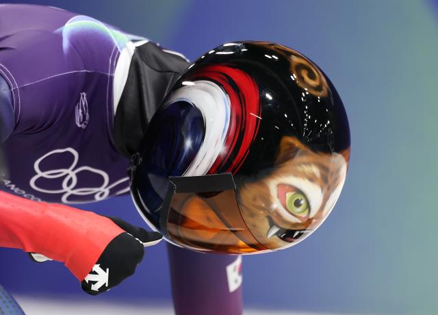 (260215) -- CORTINA D'AMPEZZO, Feb. 15, 2026 (Xinhua) -- Hong Sujung of South Korea competes during the skeleton women's heat at the Milan-Cortina 2026 Olympic Winter Games in Cortina, Italy, Feb. 14, 2026. (Xinhua/Ding Xu)