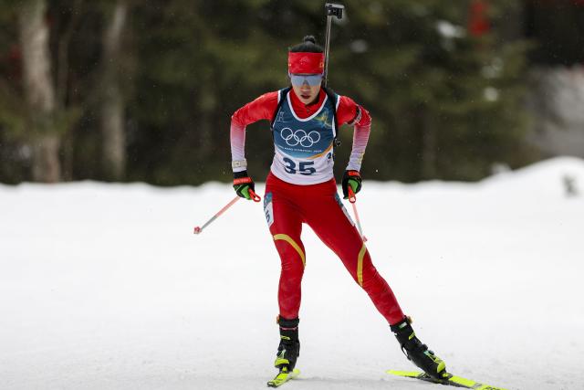 (260215) -- ANTERSELVA, Feb. 15, 2026 (Xinhua) -- Chu Yuanmeng of China competes during the biathlon women's 7.5km sprint event at the Milan-Cortina 2026 Olympic Winter Games in Anterselva, Italy, Feb. 14, 2026. (Xinhua/Zhang Tao)