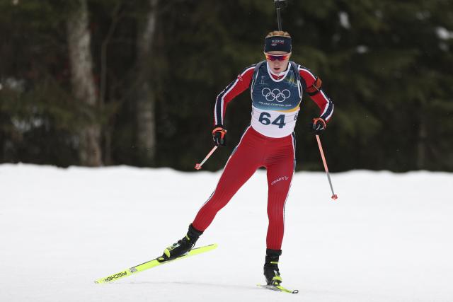 (260215) -- ANTERSELVA, Feb. 15, 2026 (Xinhua) -- Maren Kirkeeide of Norway competes during the biathlon women's 7.5km sprint event at the Milan-Cortina 2026 Olympic Winter Games in Anterselva, Italy, Feb. 14, 2026. (Xinhua/Zhang Tao)