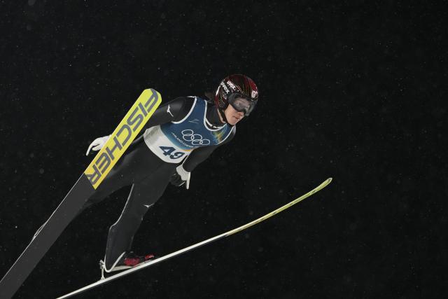 (260215) -- PREDAZZO, Feb. 15, 2026 (Xinhua) -- Kobayashi Ryoyu of Japan competes during the 1st round of ski jumping men's large hill individual event at the Milan-Cortina 2026 Olympic Winter Games in Predazzo, Italy, Feb. 14, 2026. (Xinhua/Meng Yongmin)