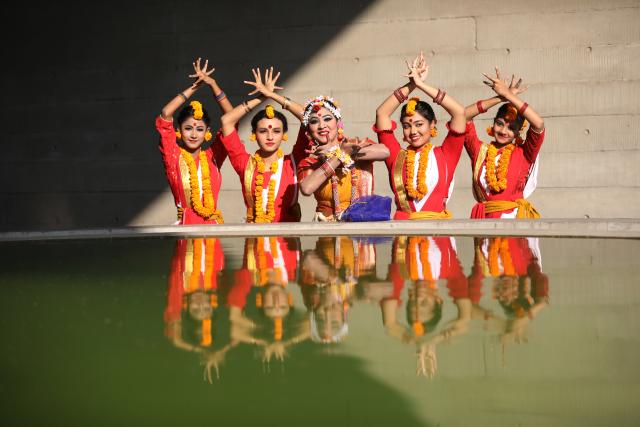 (260215) -- DHAKA, Feb. 15, 2026 (Xinhua) -- Women take part in the celebration of the Pahela Falgun festival in Dhaka, Bangladesh, Feb. 14, 2026. The first day on the eleventh month of the Bengali calendar marks the Pahela Falgun festival, during which people celebrate the beginning of the spring. (Photo by Habibur Rahman/Xinhua)