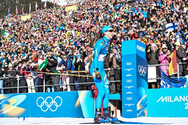 (260215) -- ANTERSELVA), Feb. 15, 2026 (Xinhua) -- Lisa Vittozzi of Italy passes the finish line during the biathlon women's 10km pursuit at the 2026 Milan-Cortina Winter Olympics in Anterselva, Italy, Feb. 15, 2026. (Xinhua/Jiang Han)