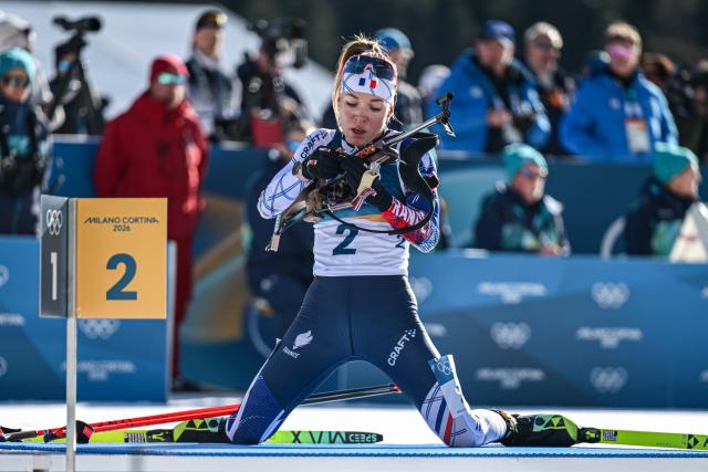 (260215) -- ANTERSELVA), Feb. 15, 2026 (Xinhua) -- Oceane Michelon of France competes during the biathlon women's 10km pursuit at the 2026 Milan-Cortina Winter Olympics in Anterselva, Italy, Feb. 15, 2026. (Xinhua/Jiang Han)
