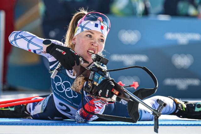 (260215) -- ANTERSELVA), Feb. 15, 2026 (Xinhua) -- Oceane Michelon of France competes during the biathlon women's 10km pursuit at the 2026 Milan-Cortina Winter Olympics in Anterselva, Italy, Feb. 15, 2026. (Xinhua/Jiang Han)