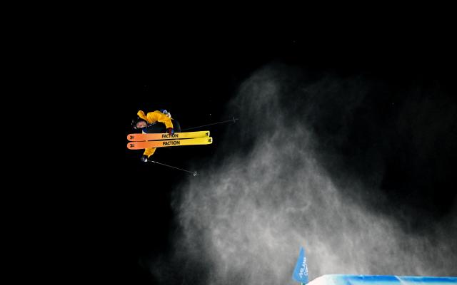 (260216) -- LIVIGNO, Feb. 16, 2026 (Xinhua) -- Tormod Frostad of Norway competes during the freestyle skiing men's big air qualification at the Milan-Cortina 2026 Olympic Winter Games in Livigno, Italy, Feb. 15, 2026. (Xinhua/Zhang Hongxiang)
