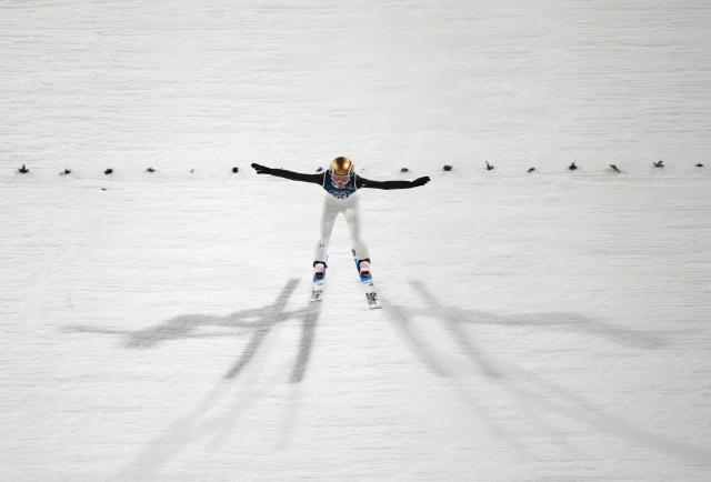 (260216) -- PREDAZZO, Feb. 16, 2026 (Xinhua) -- Slovenia's Nika Prevc competes during the final round of ski jumping women's large hill individual event at the Milan-Cortina 2026 Olympic Winter Games in Predazzo, Italy, Feb. 15, 2026. (Xinhua/Huang Wei)