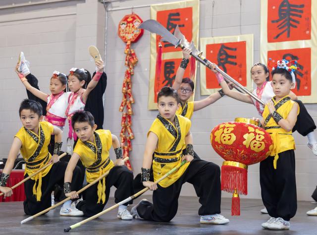 (260216) -- TORONTO, Feb. 16, 2026 (Xinhua) -- Children perform Chinese martial arts in celebration of Chinese New Year at the Chinese Cultural Center of Greater Toronto in Toronto, Canada, Feb. 15, 2026. (Photo by Zou Zheng/Xinhua)