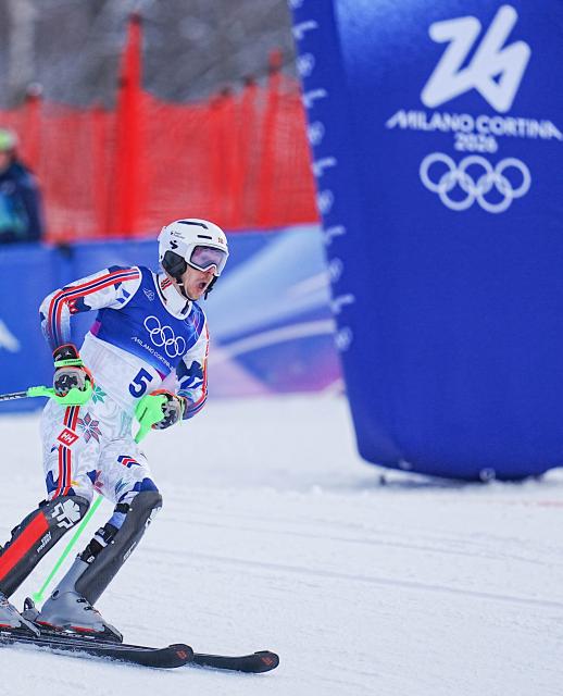 (260216) -- BORMIO, Feb. 16, 2026 (Xinhua) -- Henrik Kristoffersen of Norway competes during the alpine skiing men's slalom event at the Milan-Cortina 2026 Olympic Winter Games in Bormio, Italy, Feb. 16, 2026. (Xinhua/Yan Linyun)