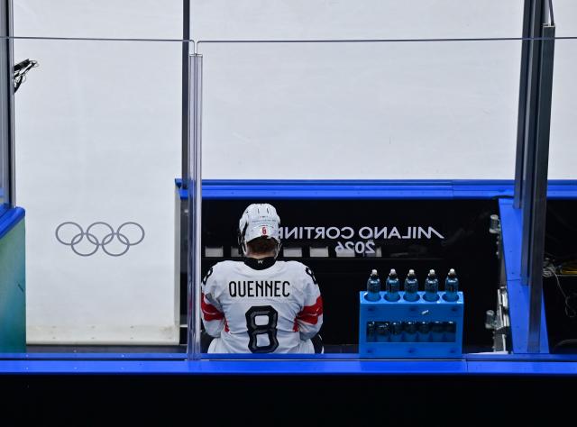 (260217) -- MILAN, Feb. 17, 2026 (Xinhua) -- Switzerland's Kaleigh Quennec is seen in the penalty box during the Play-offs Semifinals match between Canada and Switzerland of Ice hockey Women at the Milan-Cortina 2026 Olympic Winter Games in Milan, Italy, Feb. 16, 2026. (Xinhua/Tao Xiyi)
