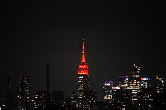 (260217) -- NEW YORK, Feb. 17, 2026 (Xinhua) -- The Empire State Building is lit up in red to celebrate the Chinese New Year in New York City, the United States, Feb. 16, 2026. (Xinhua/Zhang Fengguo)