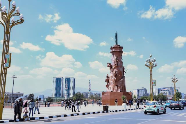 (260217) -- ADDIS ABABA, Feb. 17, 2026 (Xinhua) -- People pass by the Adwa Victory Monument in Addis Ababa, Ethiopia, Feb. 12, 2026. Addis Ababa, the capital of Ethiopia, whose name means "new flower" in Amharic, is located in the country's central highlands and enjoys a mild and pleasant climate. Home to rich cultural heritage and historical sites, the city also hosts the headquarters of the African Union, making it an important hub for multilateral diplomacy in Africa. (Xinhua/Geng Xinning)