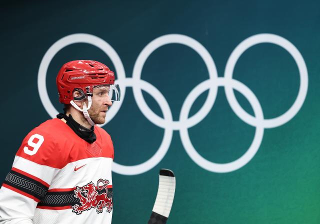 (260217) -- MILAN, Feb. 17, 2026 (Xinhua) -- Frederik Storm of Denmark arrives for the ice hockey men's qualification play-off match between the Czech Republic and Denmark at the Milan-Cortina 2026 Olympic Winter Games in Milan, Italy, Feb. 17, 2026. (Xinhua/Wang Kaiyan)