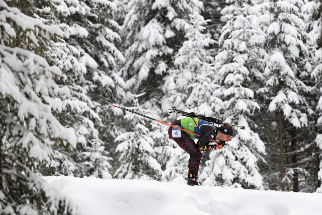 (260217) -- ANTERSELVA, Feb. 17, 2026 (Xinhua) -- David Zobel of Germany competes during the biathlon men's 4x7.5km relay at the 2026 Milan-Cortina Winter Olympics in Anterselva, Italy, Feb. 17, 2026. (Xinhua/Zhang Tao)