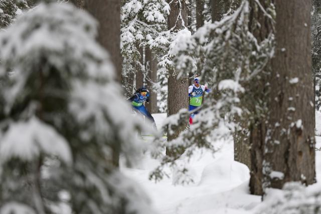 (260217) -- ANTERSELVA, Feb. 17, 2026 (Xinhua) -- Kristo Siimer (L) of Estonia and Vitezslav Hornig of the Czech Republic compete during the biathlon men's 4x7.5km relay at the 2026 Milan-Cortina Winter Olympics in Anterselva, Italy, Feb. 17, 2026. (Xinhua/Zhang Tao)