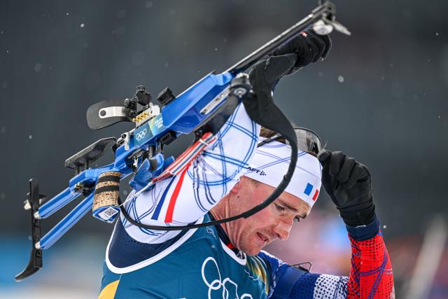 (260217) -- ANTERSELVA, Feb. 17, 2026 (Xinhua) -- Fabien Claude of France competes during the biathlon men's 4x7.5km relay at the 2026 Milan-Cortina Winter Olympics in Anterselva, Italy, Feb. 17, 2026. (Xinhua/Jiang Han)